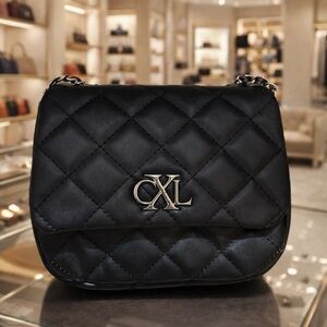 Christian LaCroix Quilted Black Shoulder Bag with Silver Chain
